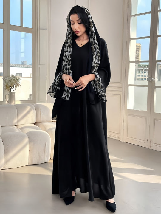 Damen Fließendes Maxikleid mit eleganten Ärmeln und V-Ausschnitt EB