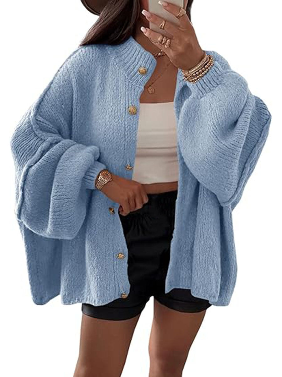 Damen Flauschige Strickjacke mit überschnittenen Schultern EB