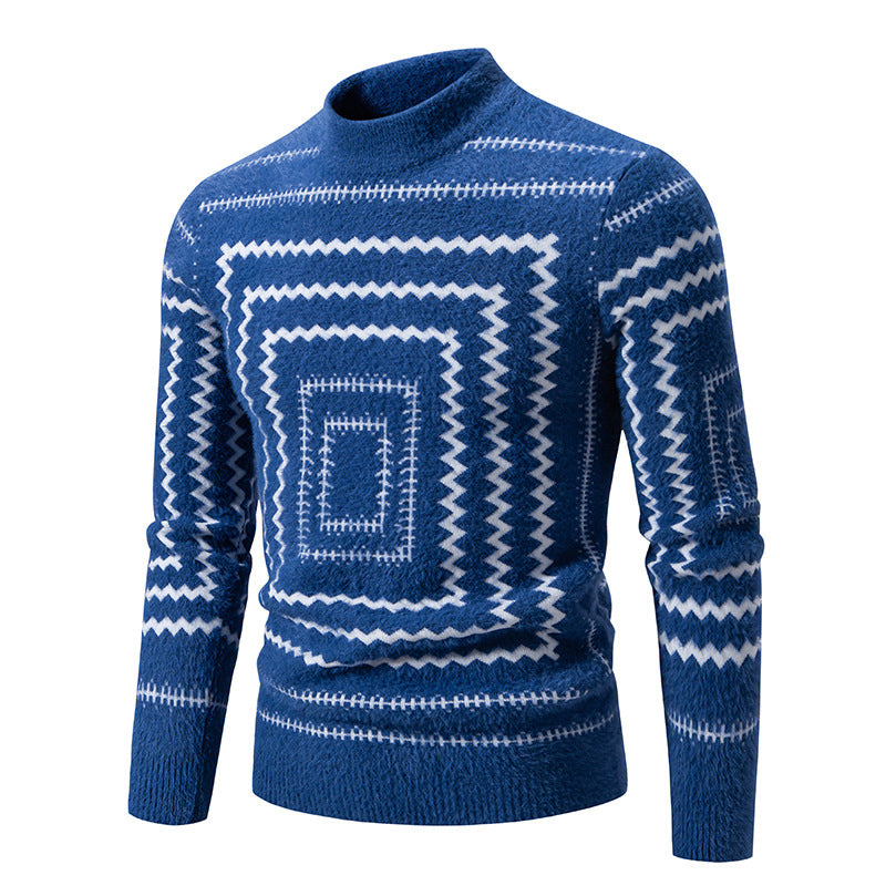 Damen Strickpullover mit geometrischem Muster und hohem Kragen EB