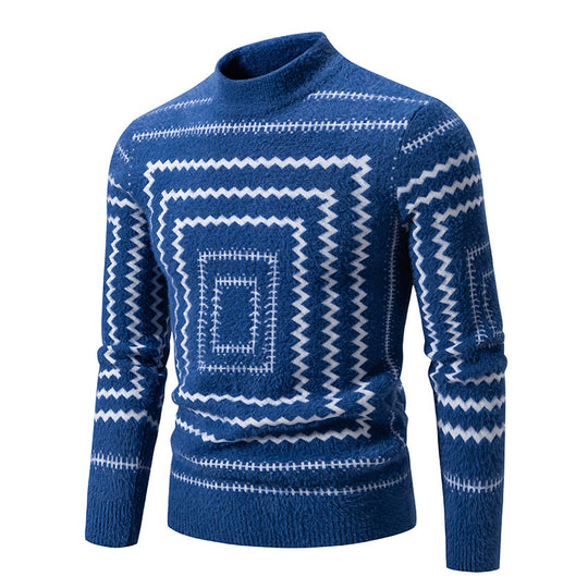 Damen Strickpullover mit geometrischem Muster und hohem Kragen EB