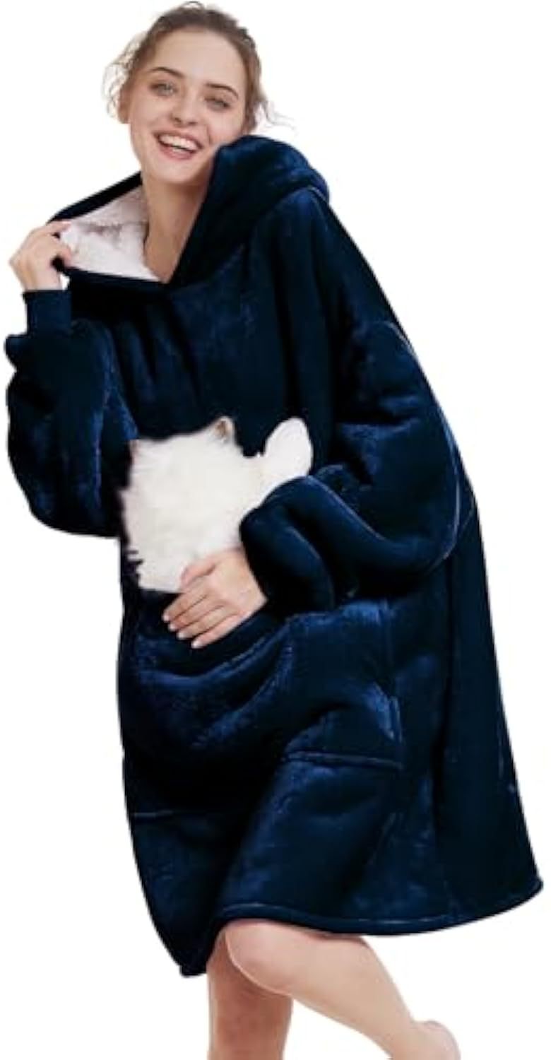 Damen Oversize Kapuzen-Kuscheldecke aus Mikrofaser mit Sherpa-Futter EB