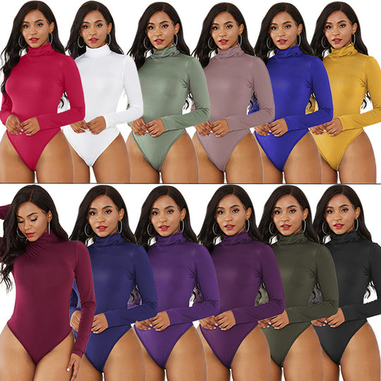 Damen Eleganter Langarmbody mit hohen Kragen EB