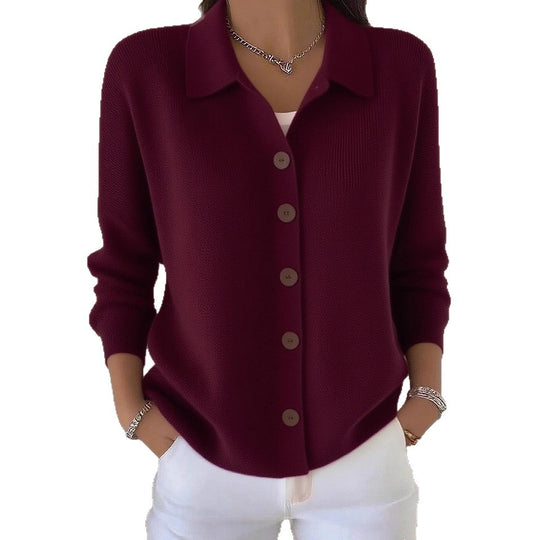 Damen nan Feinstrickjacke mit Hemdkragen und durchgehender Knopfleiste EB