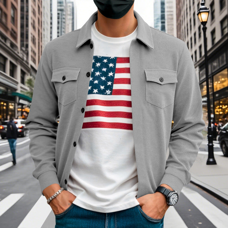 Herren nan Kord-Überhemdjacke mit aufgesetzten Brusttaschen, strukturierter Rippenqualität und durchgehender Knopfleiste EB