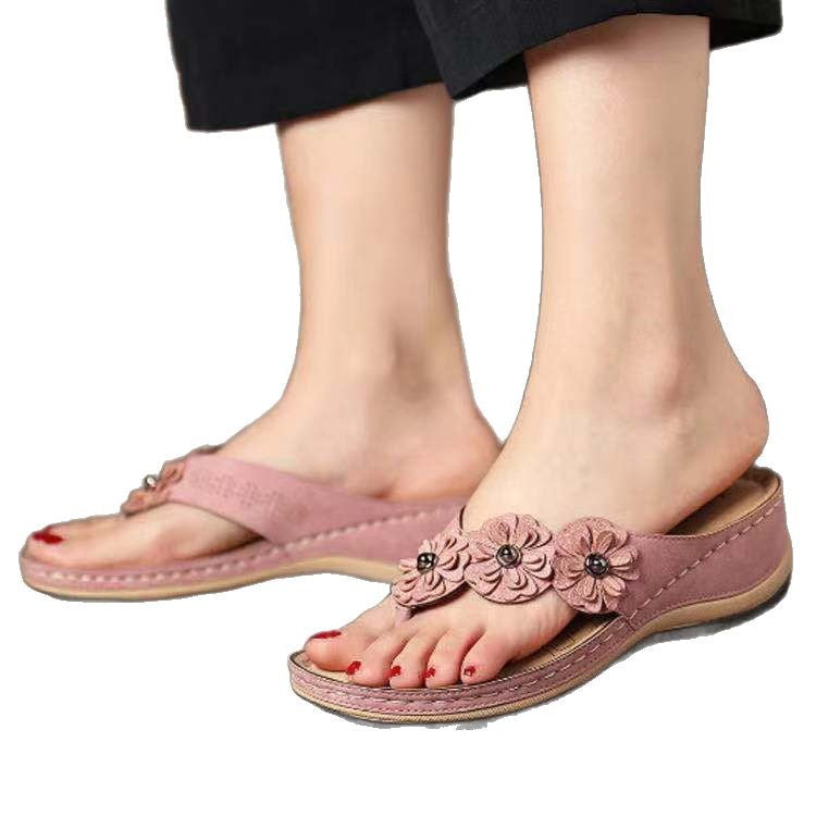 Damen komfortable Zehentrenner-Sandalen mit floralem Detail und gepolsterter Innensohle EB