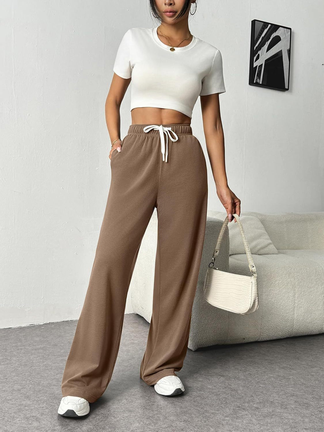 Damen Bequeme Freizeithose mit elastischem Bund und weitem Schnitt EB