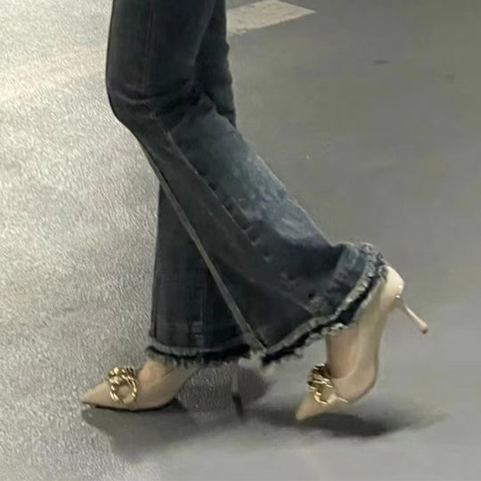 Damen elegante Pumps mit luxuriösem Riemen und spitzem Zehenbereich EB