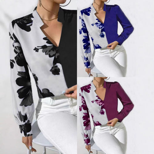 Damen Bluse mit einzigartigem floralen Muster und elegantem V-Ausschnitt EB