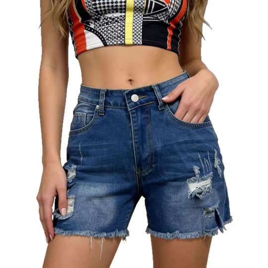 Damen Destroyed Denim-Shorts mit lässigem Schnitt und ausgefranster Kante EB