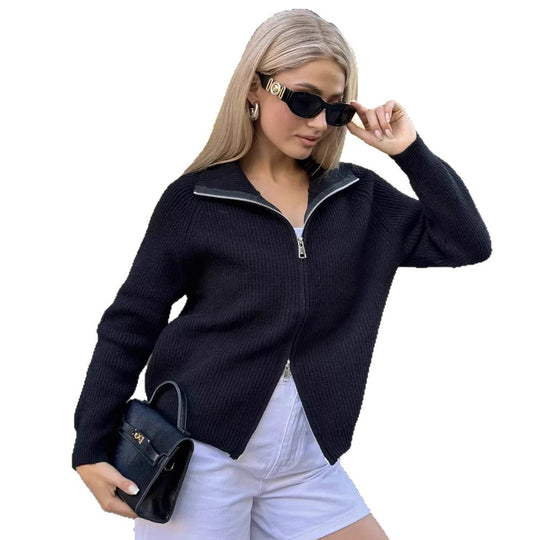 Damen Pullover mit hochschließendem Reißverschluss und strukturiertem Maschenmuster EB