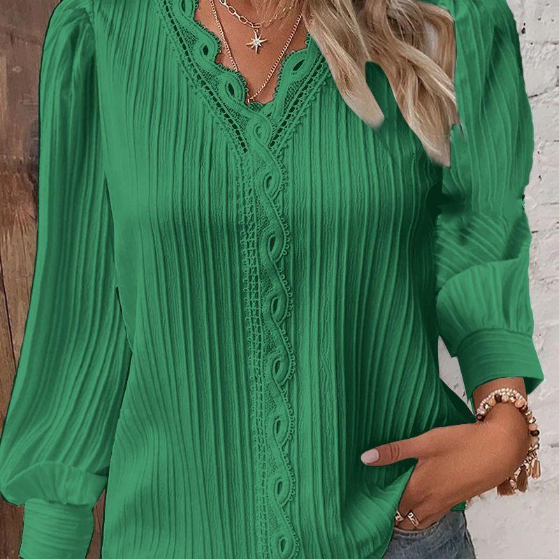 Damen Bluse mit strukturiertem Design und romantischen Spitzenakzenten EB