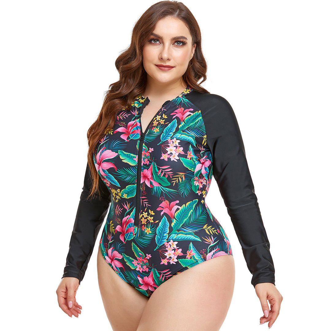 Damen Sportlicher Langarm-Schwimmanzug mit floralem Design EB