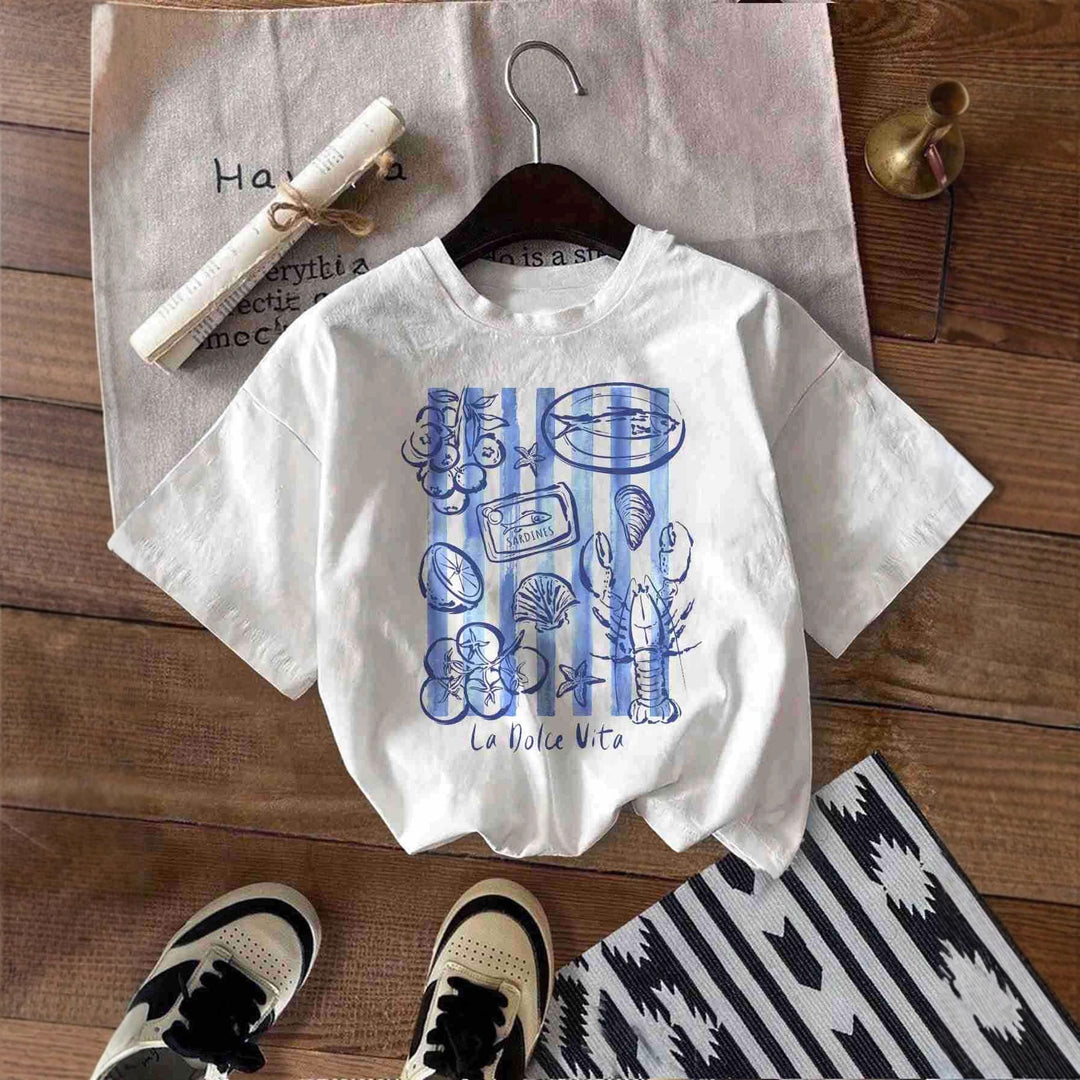 Damen T-Shirt mit kreativem Küstendesign und entspannter Passform EB