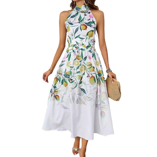 Damen Midi-Kleid mit floralem Muster und elegantem Halterneck EB