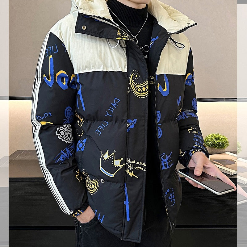 Herren modische und warme Steppjacke mit verstellbarer Kapuze EB