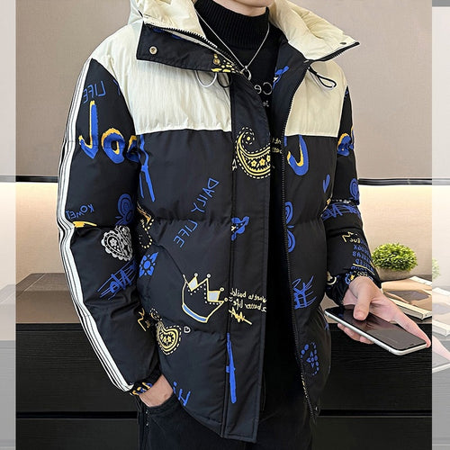 Herren modische und warme Steppjacke mit verstellbarer Kapuze EB