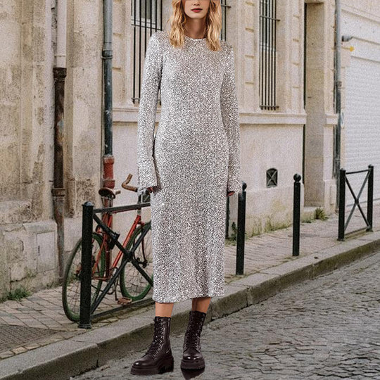 Damen Glitzerndes Langarmkleid EB