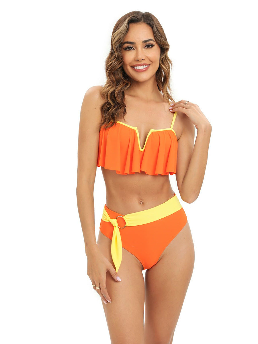 Damen Bikini-Set mit modischer Rüsche und elegantem Gürtel EB