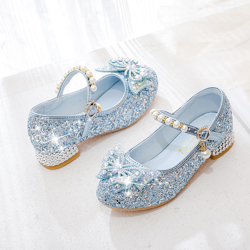 Mädchen Glitzernde Ballerinas mit dekorativen Strass- und Perlenschleifen EB