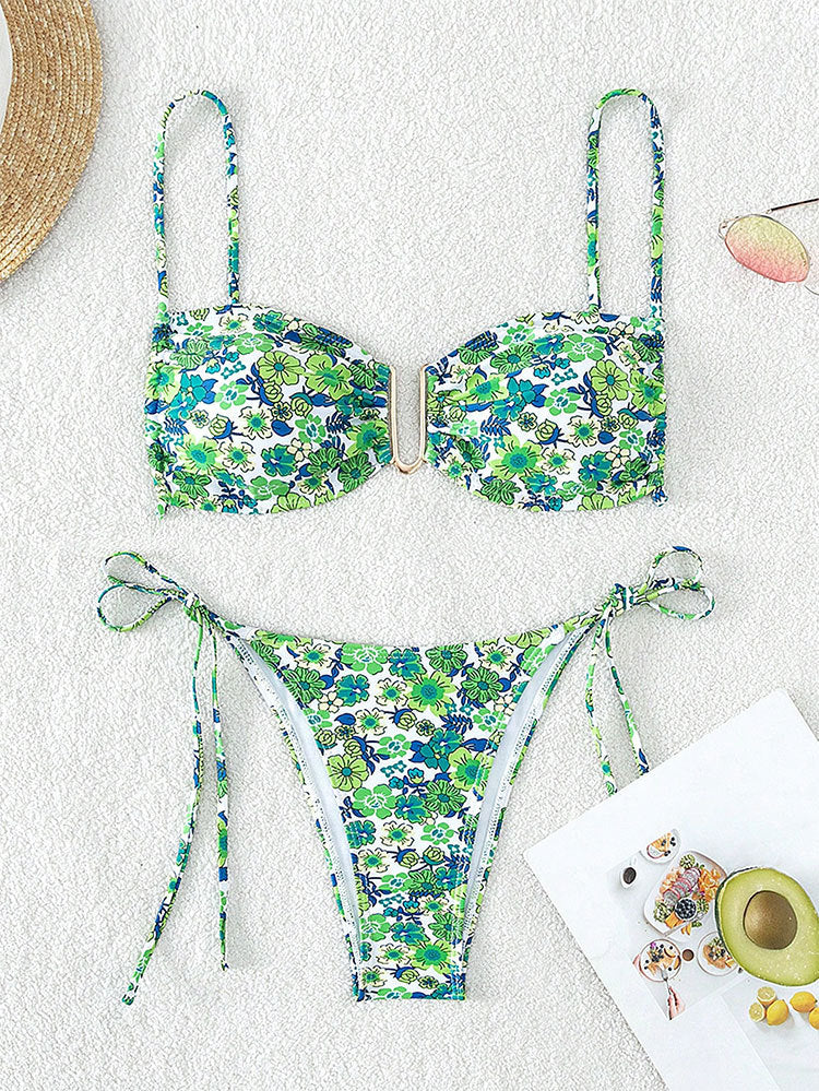 Damen Floral Push-Up-Bikini mit verstellbaren Trätern EB