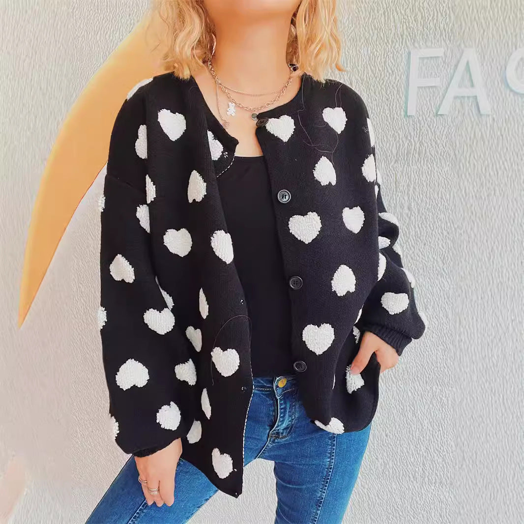 Damen Strickjacke mit Herzen-Muster und lässigem Schnitt EB