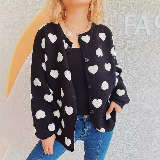 Damen Strickjacke mit Herzen-Muster und lässigem Schnitt EB