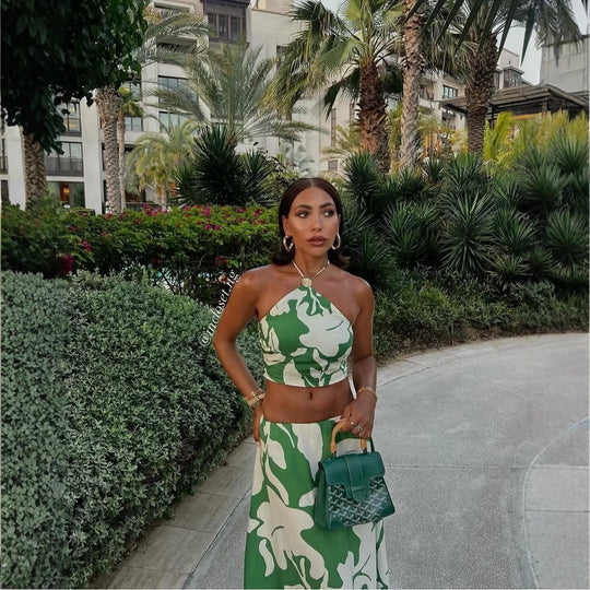 Damen Set aus Crop-Top und Maxiröcken mit floralem Design EB