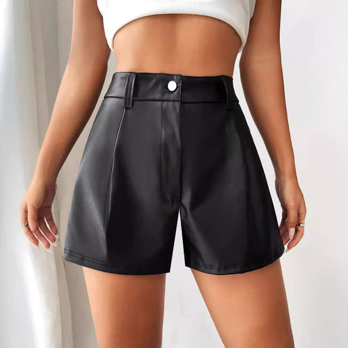 Damen Hochtaillierte Kunstleder-Shorts mit schickem Schnitt und dekorativen Falten EB