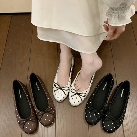 Damen Ballerinas mit Punkten und verspieltem Schleifen-Detail EB