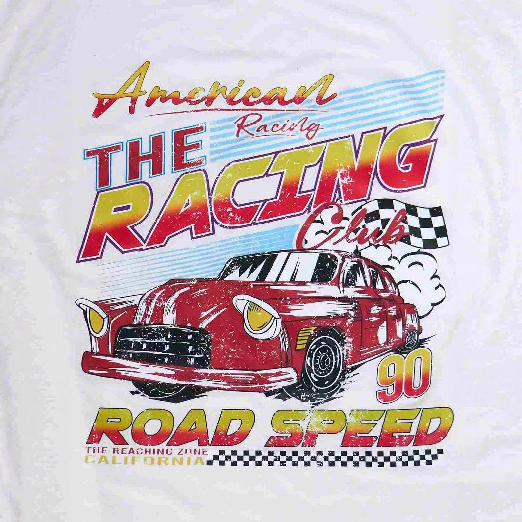 Damen T-Shirt mit künstlerischem Retro-Rennsport-Motiv und bequemer Passform EB