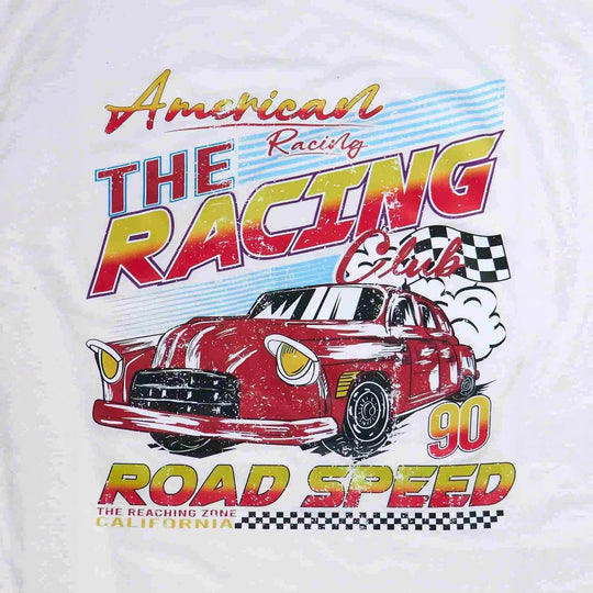 Damen T-Shirt mit künstlerischem Retro-Rennsport-Motiv und bequemer Passform EB