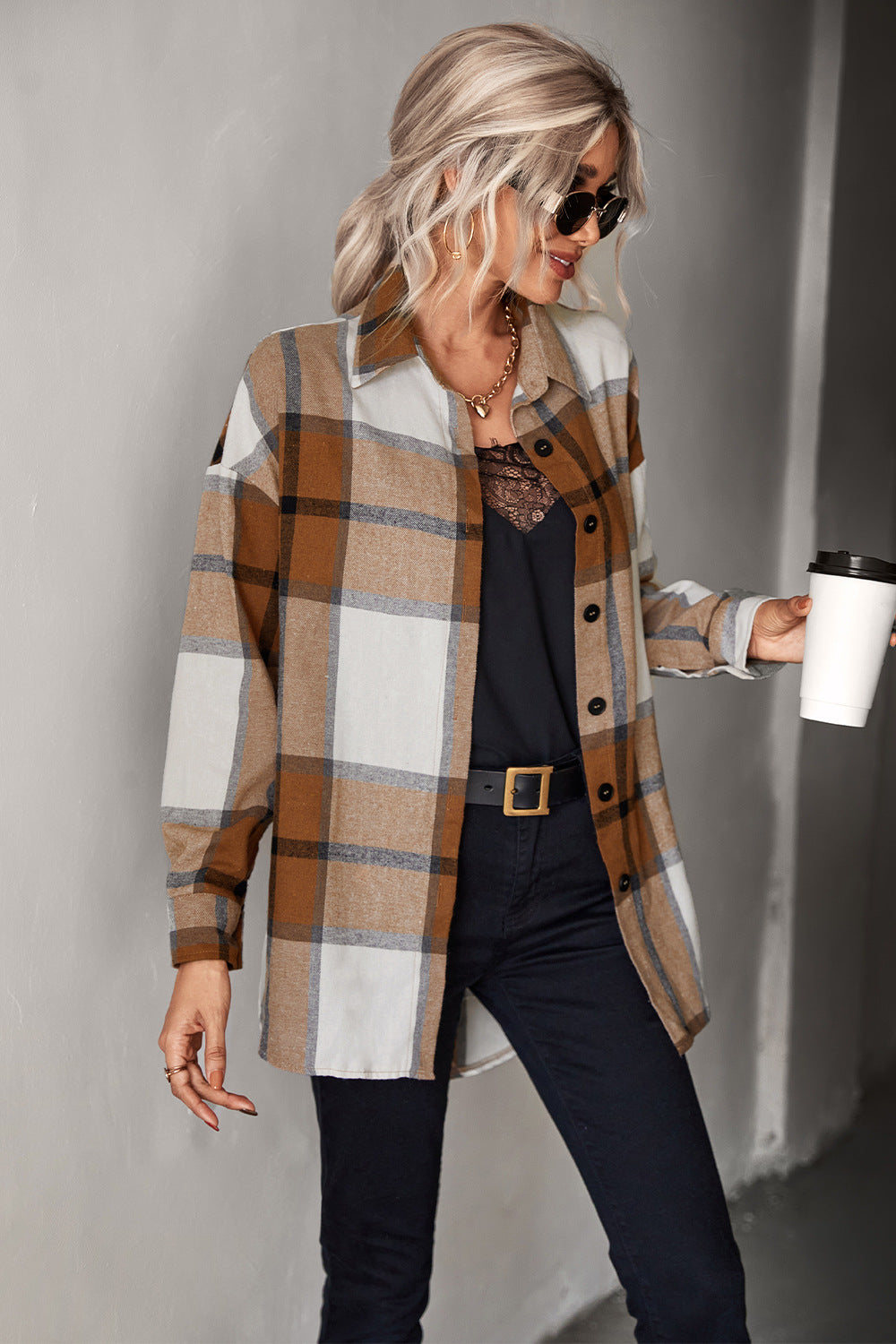 Damen Hemdenjacke im karierten Design mit großen Taschen und komfortablem Schnitt EB