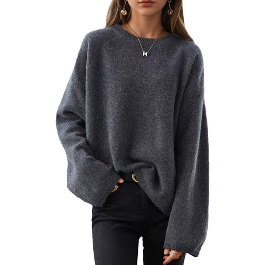 Damen nan lässiger Oversize-Strickpullover mit Rundhalsausschnitt und überschnittener Schulterpartie EB