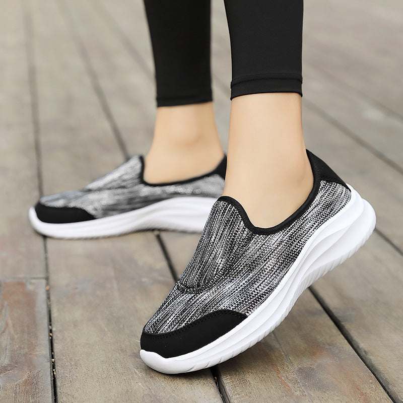 Damen nan eleganter Schlupfsneaker mit elastischen Zierbändern, atmungsaktiver Strickkonstruktion und gedämpfter Komfortlaufsohle EB