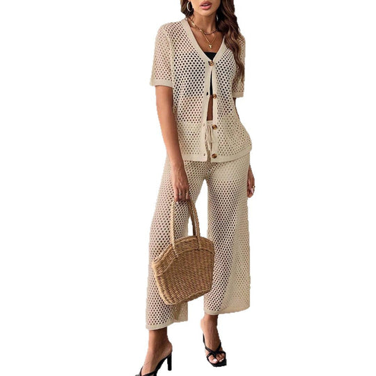 Damen luftiges Netz-Set mit knöpfbarem Cardigan EB