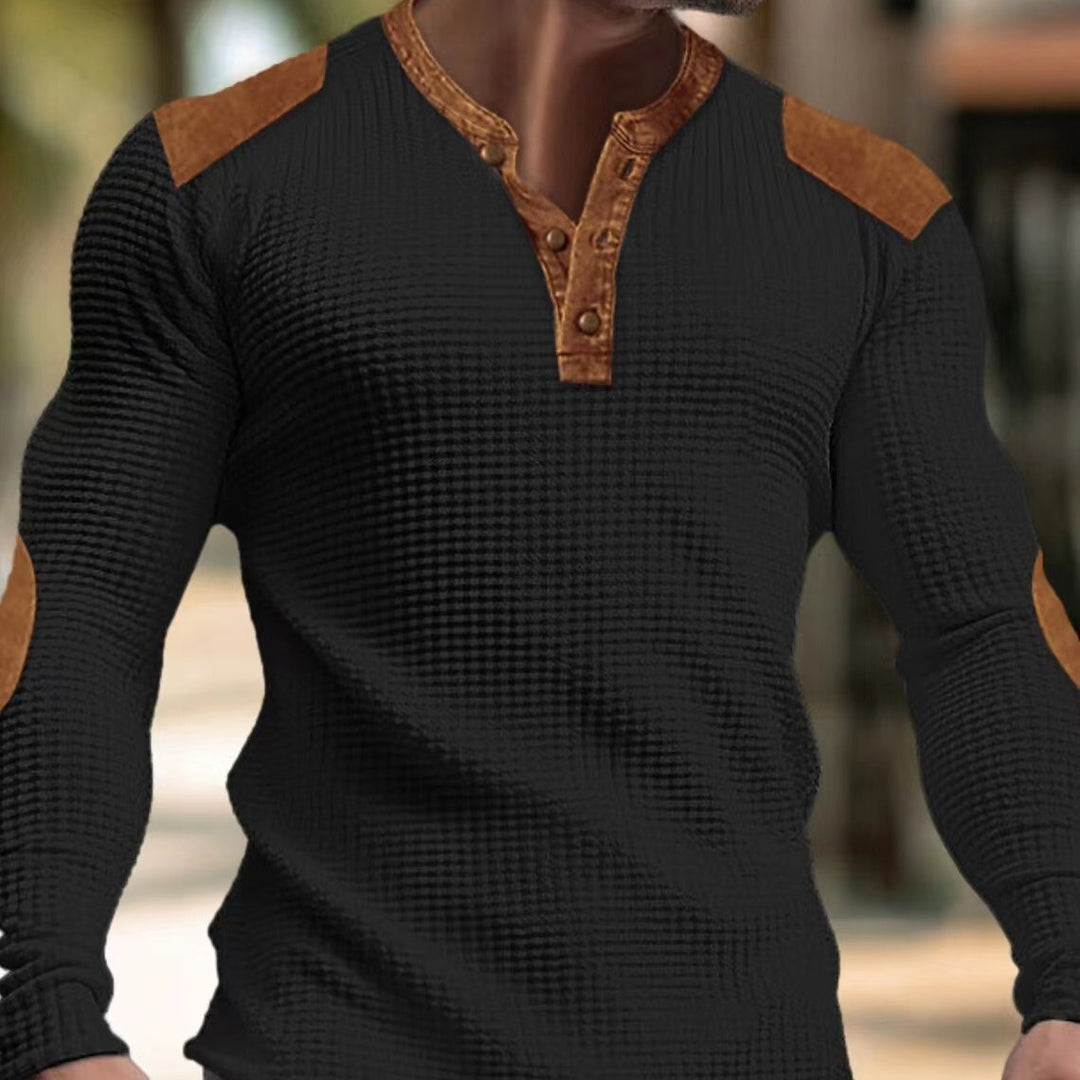Herren Langarm-Henley-Shirt mit strukturiertem Gewebe und Kontrastdetails EB