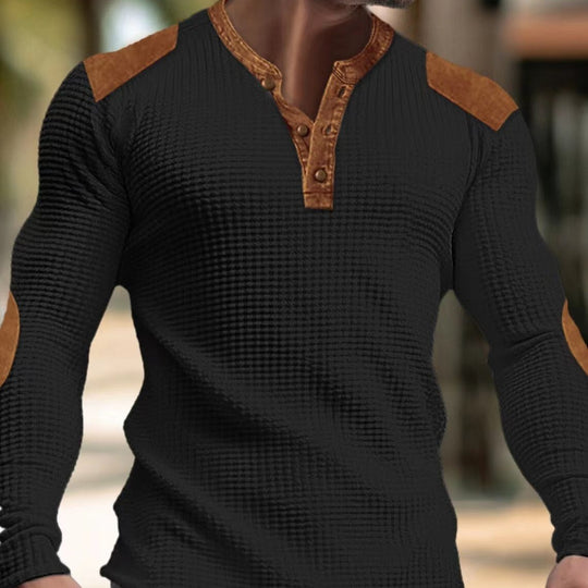 Herren Langarm-Henley-Shirt mit strukturiertem Gewebe und Kontrastdetails EB