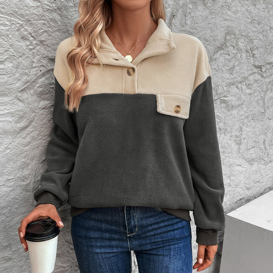 Damen Fleece-Pullover mit knopfbarem Kragen und praktischer Brusttasche EB