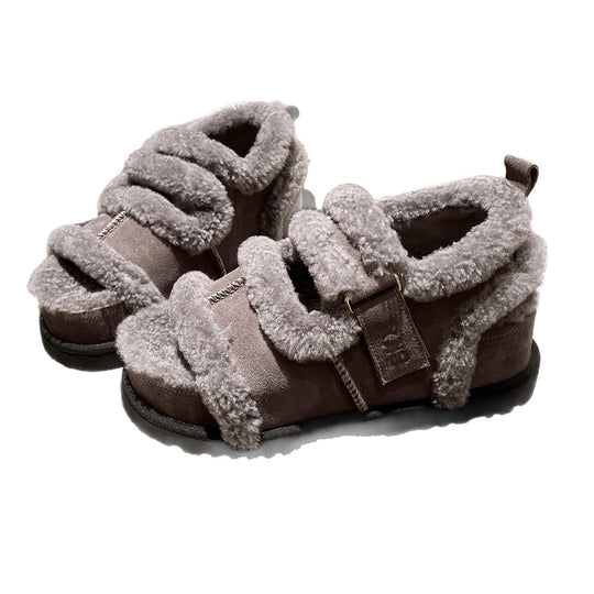 Damen Flauschige Hausschuhe mit verstellbarem Riemen und warmem Innenfutter EB
