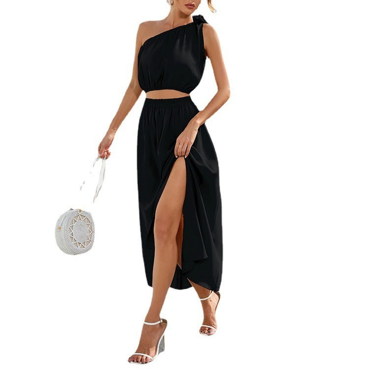 Damen Maxikleid mit einseitigem Träger und hohem Schlitz EB