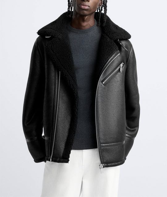 Herren kultige Bikerjacke mit weichem Futter und dreifach verstellbarem Kragen Hedi-Mode