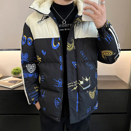 Herren modische und warme Steppjacke mit verstellbarer Kapuze EB