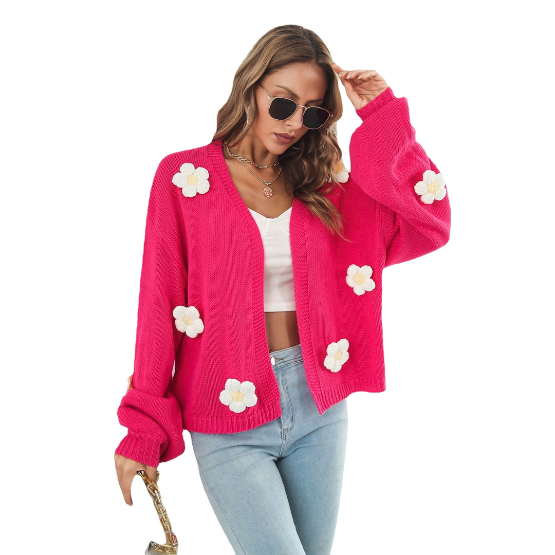 Damen Strickjacke mit floralen Applikationen und lässigem Schnitt EB