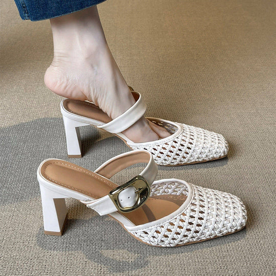 Damen modische Slingback-Pumps mit geflochtenem Design und modischem Schnallenverschluss EB