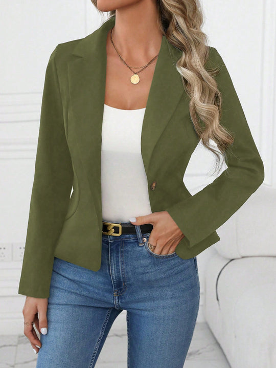 Damen nan taillierter Ein-Knopf-Blazer mit Reverskragen und Eingrifftaschen EB