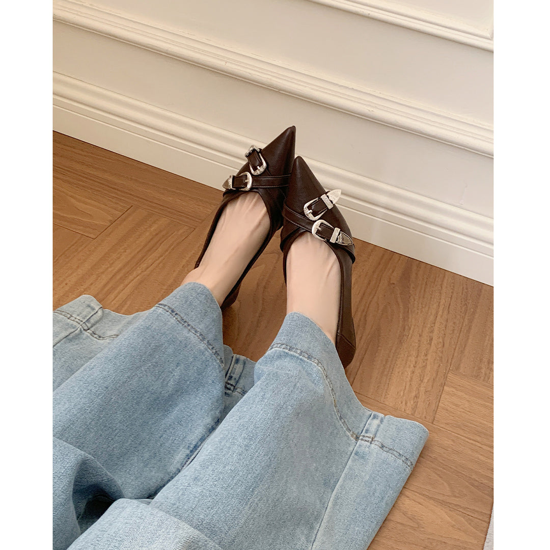 Damen elegante spitze Ballerinas mit modischem Riemen EB
