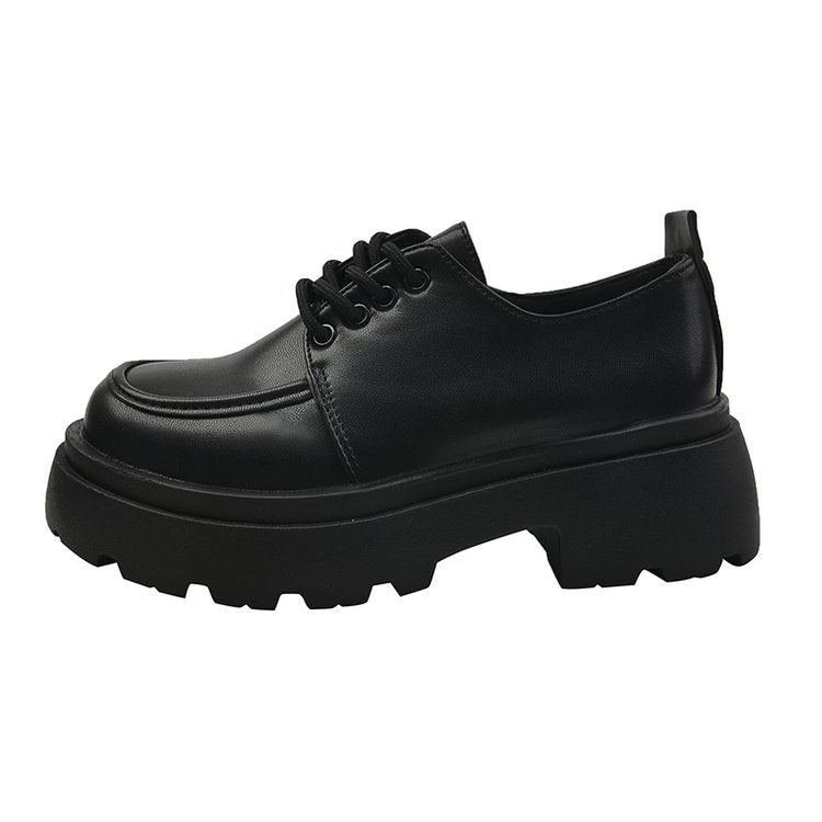 Damen modische Plateau-Schnürschuhe mit glänzender Oberfläche und stabiler Sohle EB