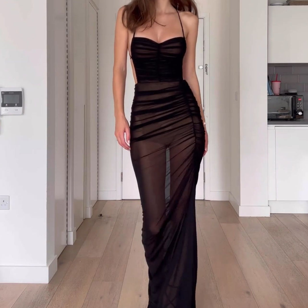 Damen Elegantes Wickelkleid mit tiefer Rückenansicht und fein schwingendem Rock EB