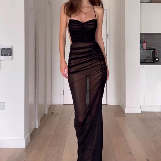Damen Elegantes Wickelkleid mit tiefer Rückenansicht und fein schwingendem Rock EB