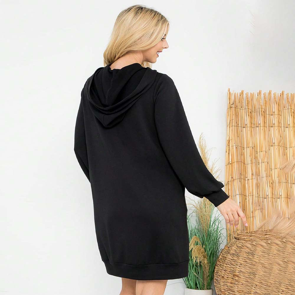 Damen Kapuzen‑Sweatkleid mit Ballonärmeln, Kordelzug und lässiger Oversize‑Passform Eichborn Berlin